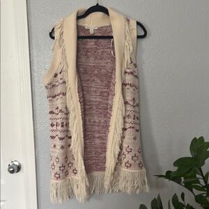 Boho Fringe Knit Vest by Cato | Cream & Burgundy